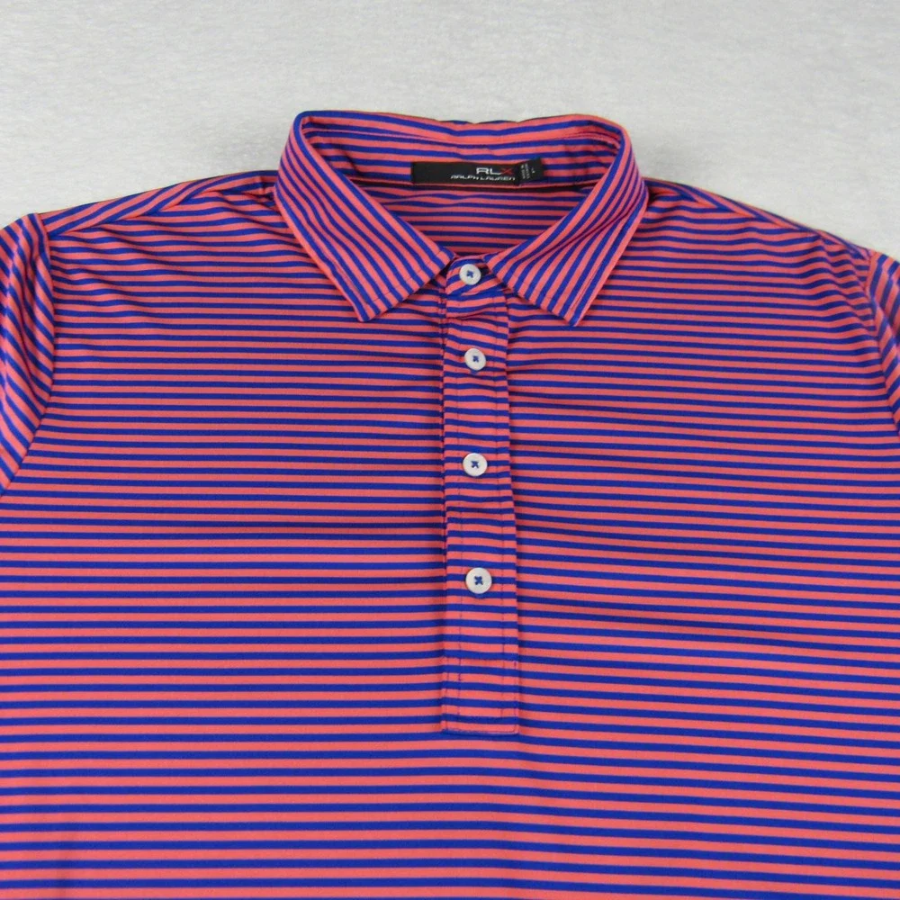 RLX Ralph Lauren Polo Shirt Mens Large Orange Blue Striped Golf‎ Top